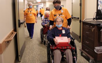BVMs Mary McElmeel And Rosemary Surby Are Escorted To Their New Rooms At Mount Carmel Bluff.