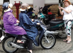 Kate Hendel, BVM stops to take a photo of IHM Sisters on a motorbike—the preferred mode of transportation in Nha Trang, Vietnam.