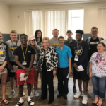 BVMs Catherine (Michele) Dunn and Paulette Skiba talk to Clarke University students on the shared value of charity.