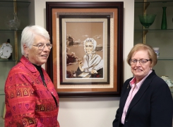 As a token of their appreciation, IHMs commissioned a silk embroidery of BVM foundress Mary Frances Clarke.